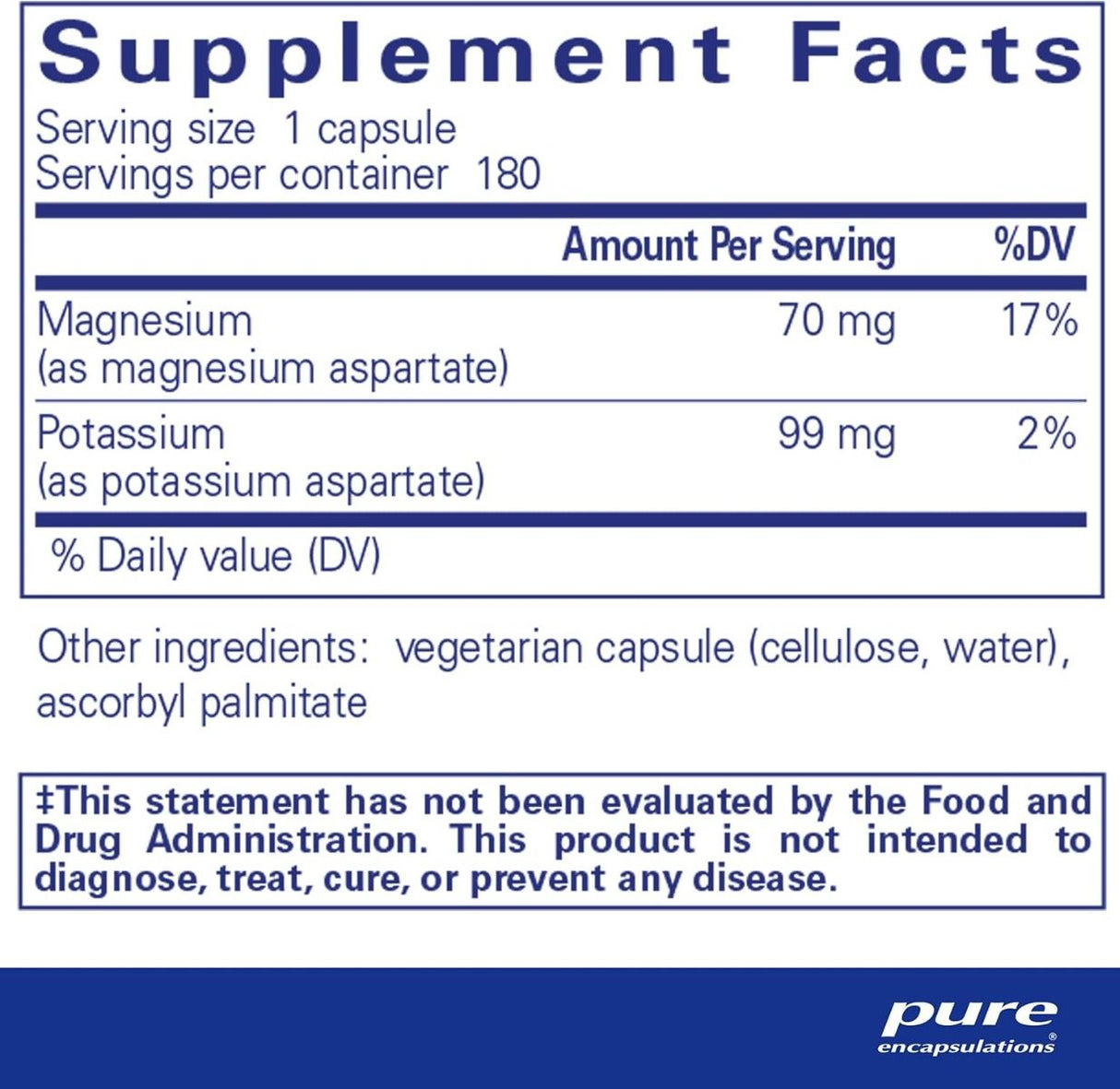 Potassium Magnesium Aspartate 180 Veggie Caps