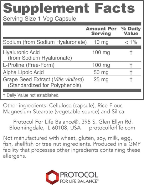 Hyaluronic Acid 100 mg with Co-factors 100 MG 60 Veggie Caps