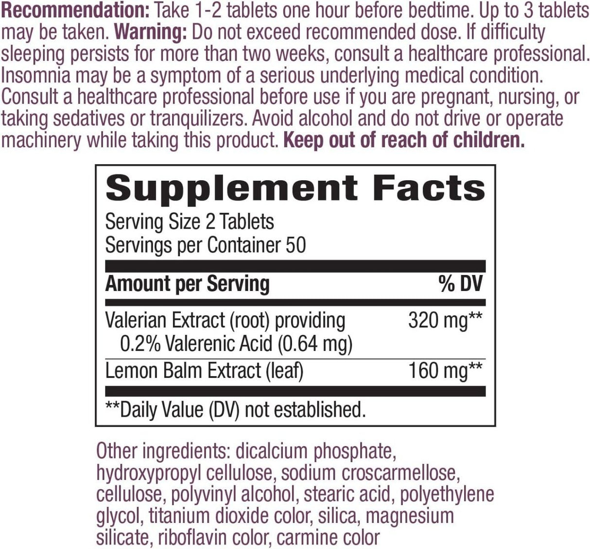 Valerian Nighttime 100Tablets