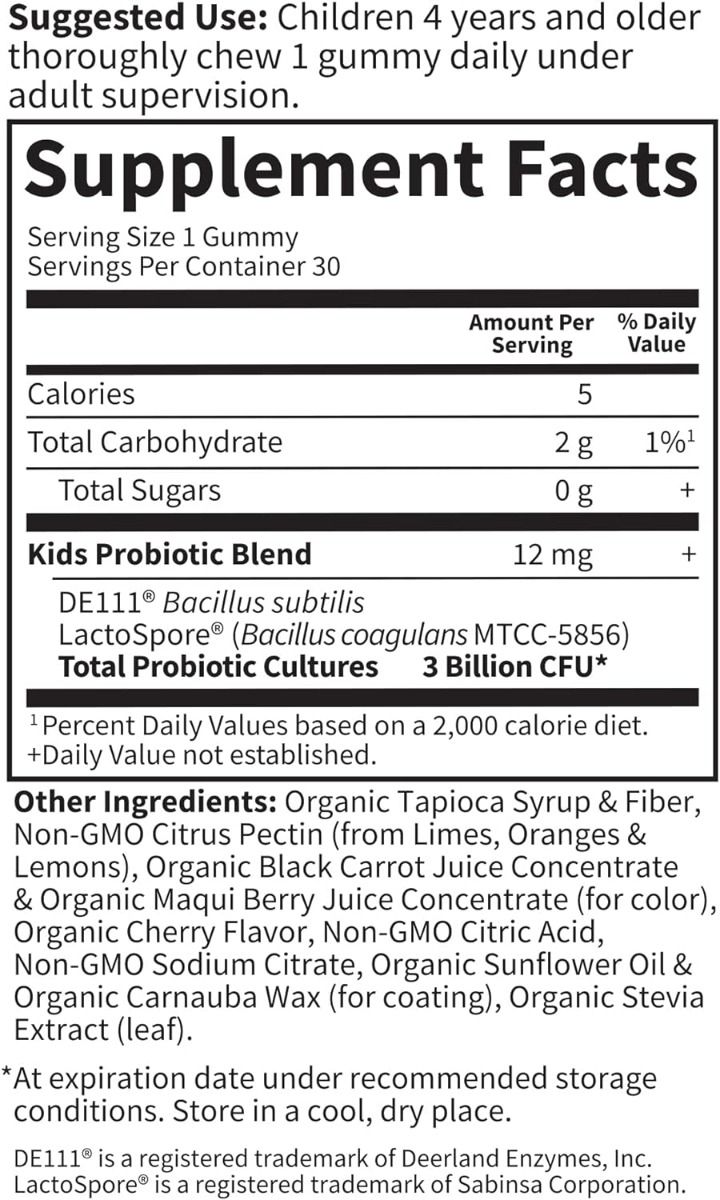 Kids Probiotic Gummy 3 Billion 30 Gummies Cherry