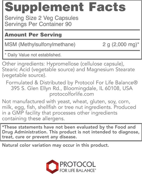 MSM Bio-Available Sulfur 180 Vegan Capsules