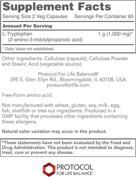 L-Tryptophan 500mg 120 Capsules