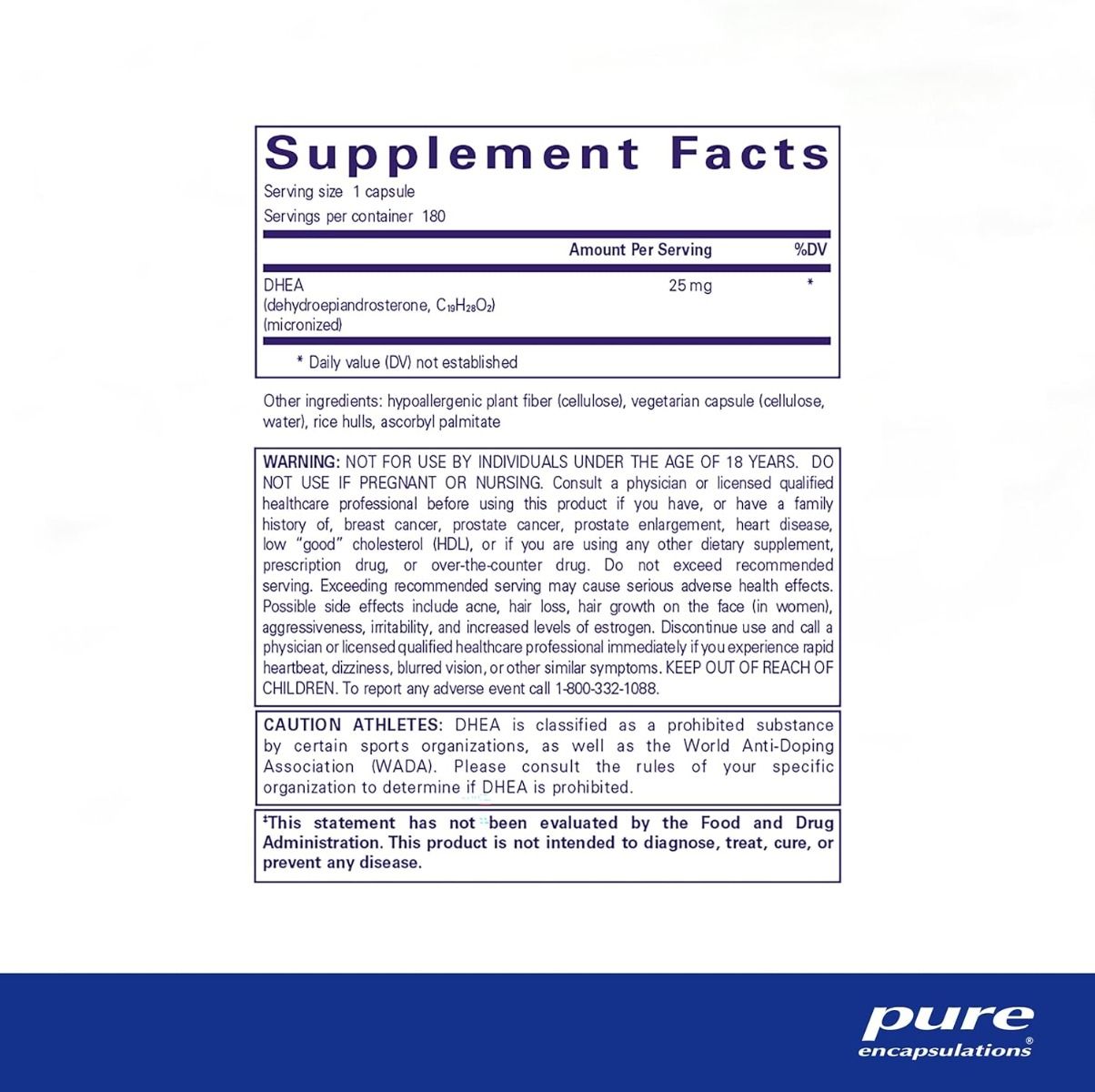 DHEA Micronized 25 MG 180 Capsules