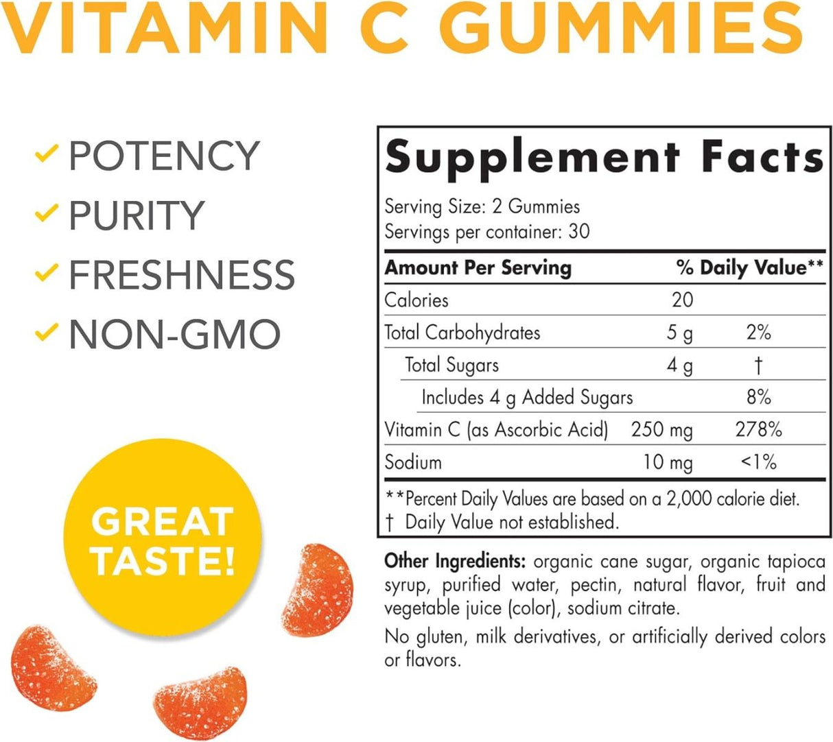 Vitamin C Gummies 250 MG 60 Gummies Tangerine