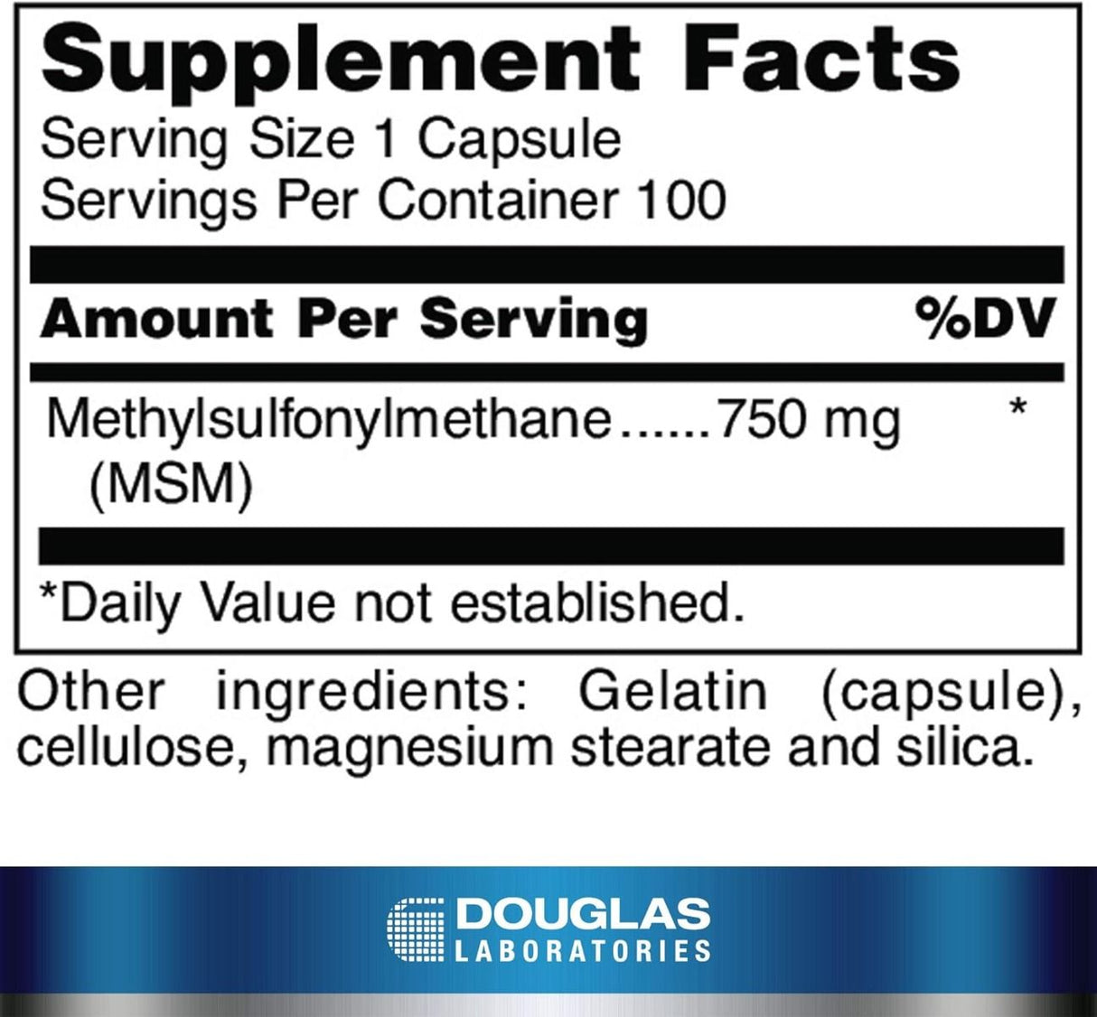 MSM Capsules 750 MG 100 Capsules