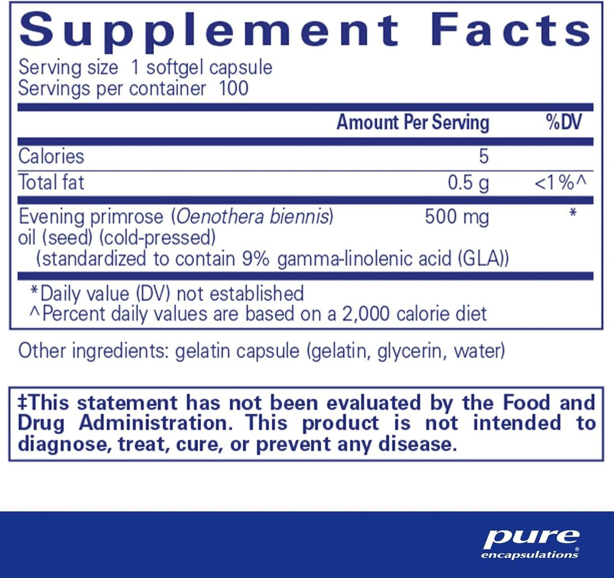 E.P.O. Evening Primrose Oil 500 MG 100 Softgels