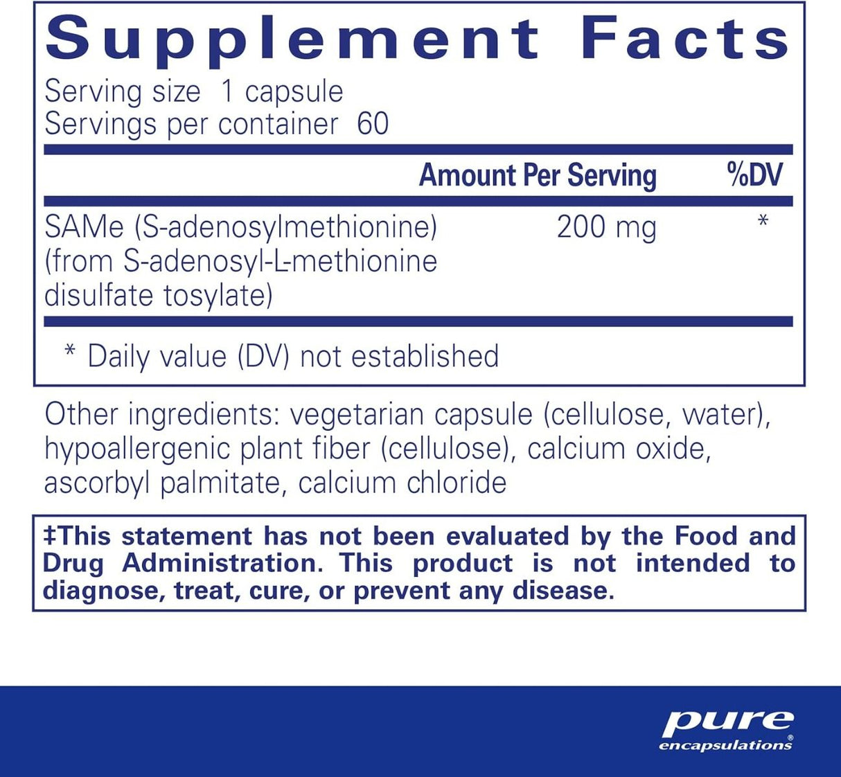 SAMe (S-Adenosylmethionine) 200 MG 60 Veggie Caps