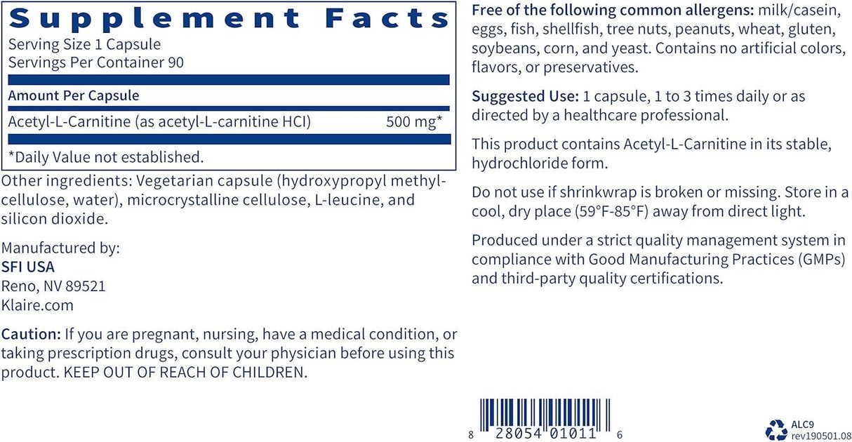 Acetyl L-Carnitine 500 MG 90 Veggie Caps