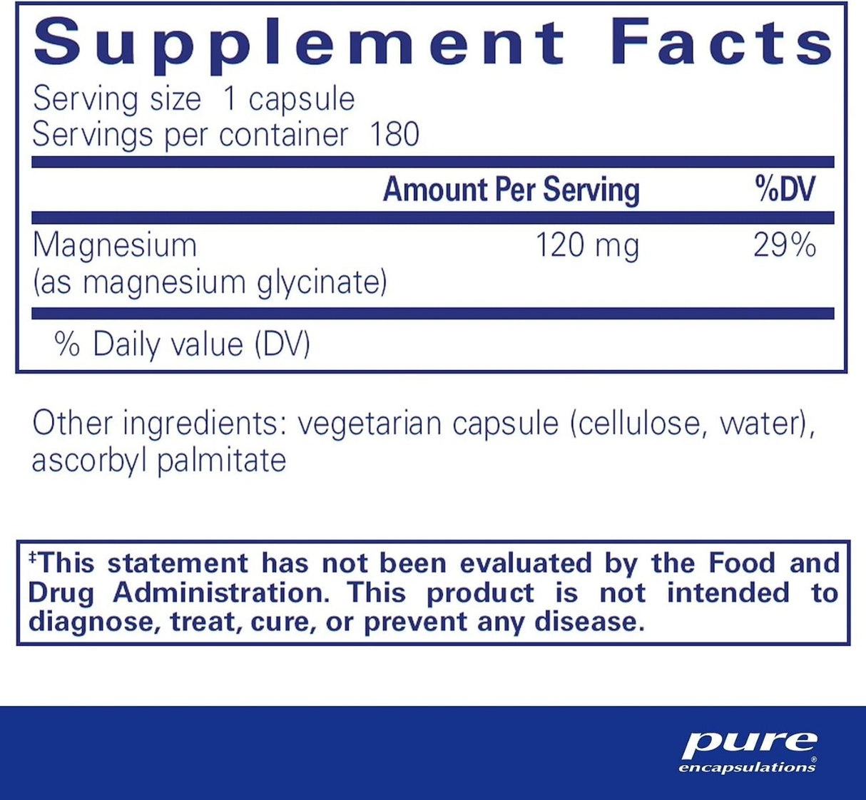 Magnesium Glycinate 120 MG 180 Veggie Caps