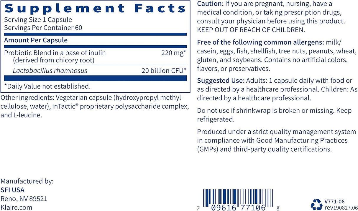 Ther-Biotic Factor 1: Lactobacillus Rhamnosus 60 Veggie Caps