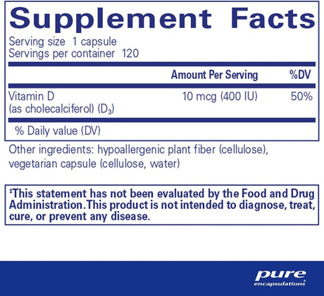 Vitamin D3 400 IU 120 Capsules