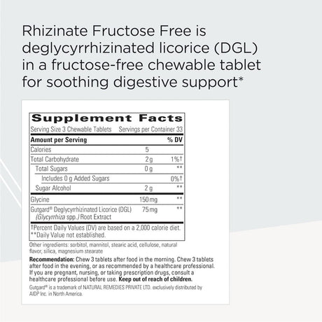 Rhizinate (Fructose Free - Sugarless) 100 Chewable Tablets