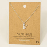 Cat Pendant Necklace: Rhodium Plated