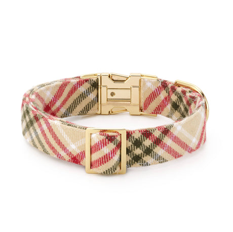 Eggnog Plaid Flannel Holiday Dog Collar: Gold
