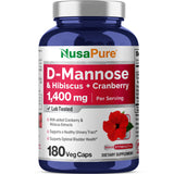 NusaPure D-Mannose Complex 1400 mg (with Hibiscus and Cranberry) - 180 Veggie Caps.
