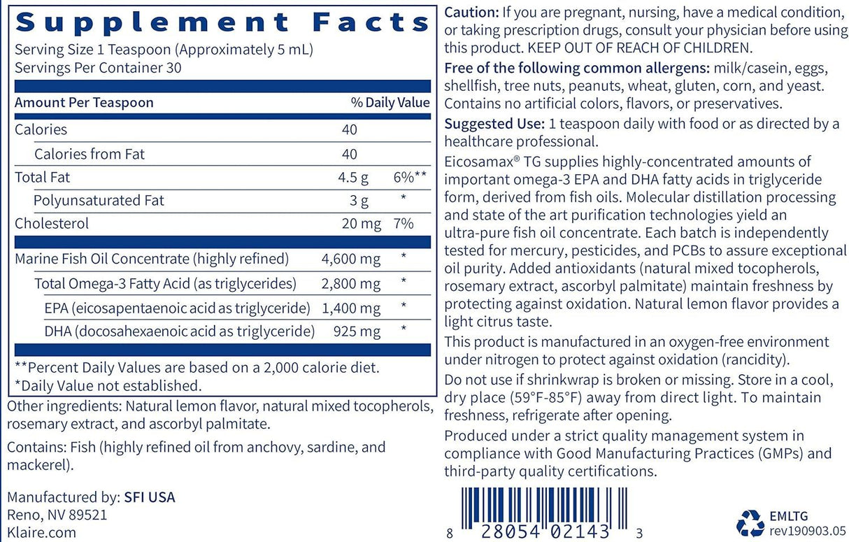 Eicosamax TG Liquid 4500 MG 5 oz (150 mL) Liquid Lemon