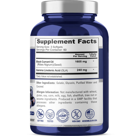 NusaPure Black Currant Seed Oil 1605 mg Gamma Linoleic Acid (GLA) 15% 180 Softgels (Non-GMO, Soyfree)