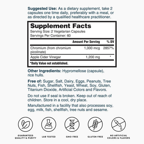 Nature's Lab Apple Cider Vinegar with Chromium - 120 Capsules