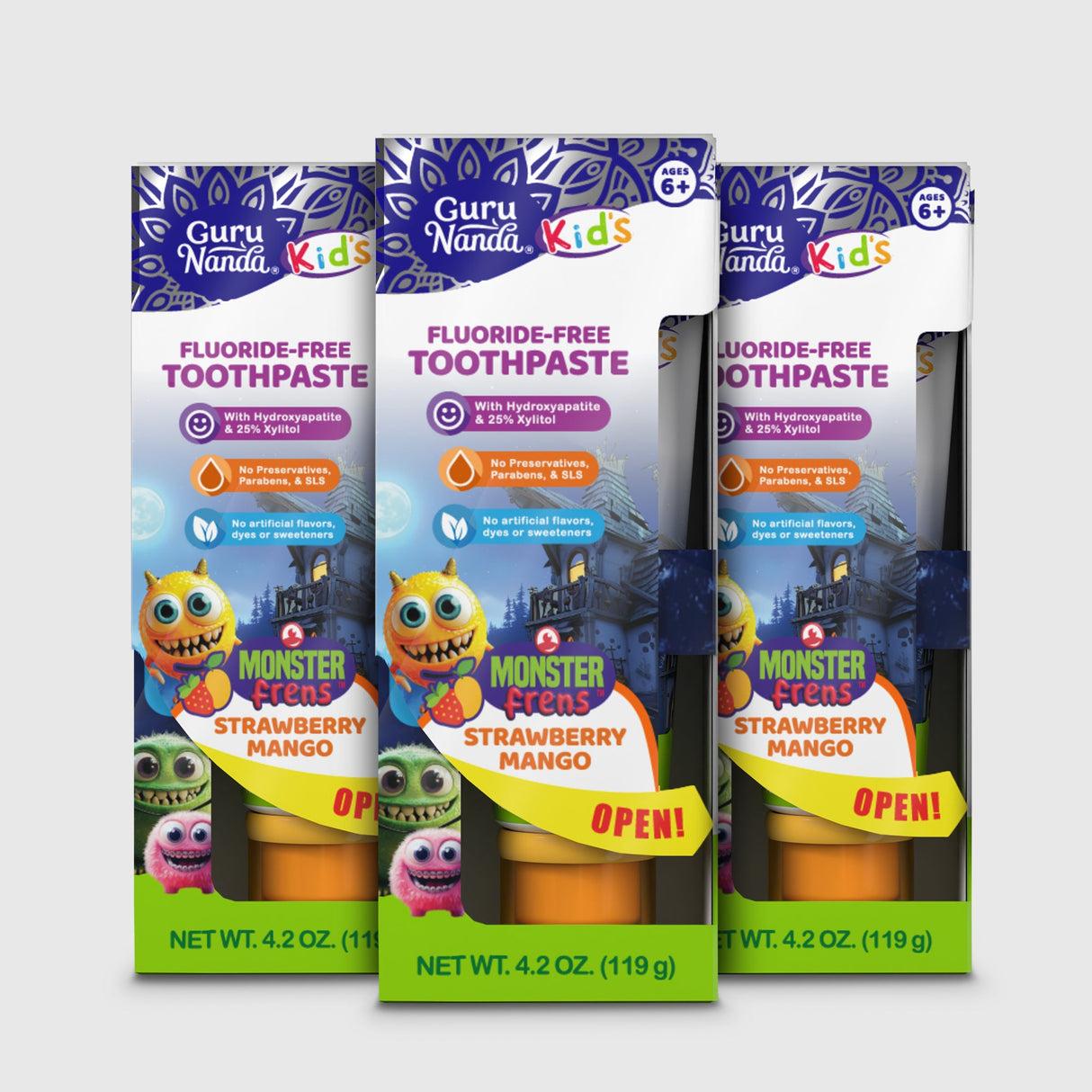Kids Toothpaste with Xylitol & Hydroxyapatite, Strawberry Mango – 4.2 oz – 3 Pack