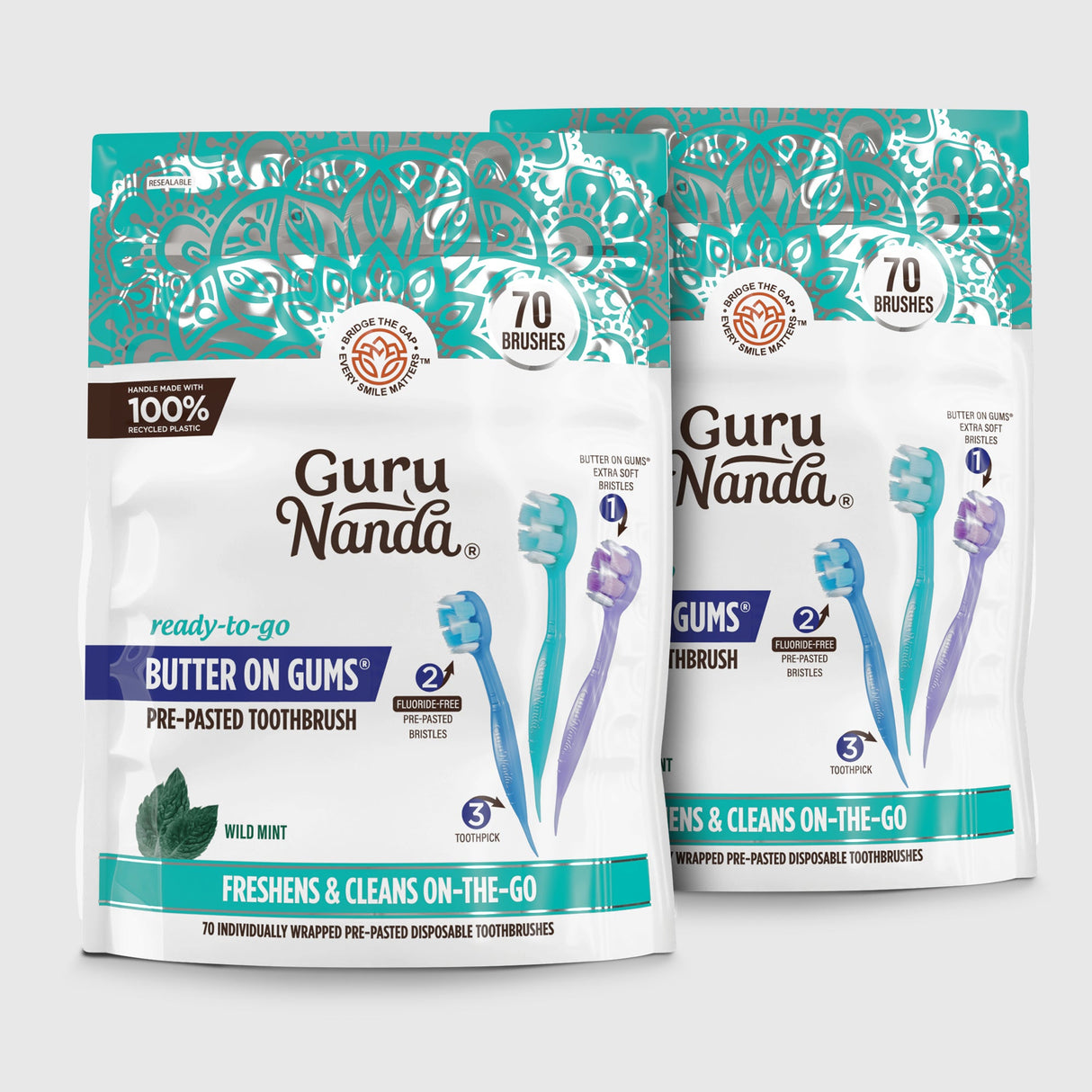 Ready-to-Go Butter on Gums Pre-Pasted Toothbrushes – 70 Count – 2 Pack