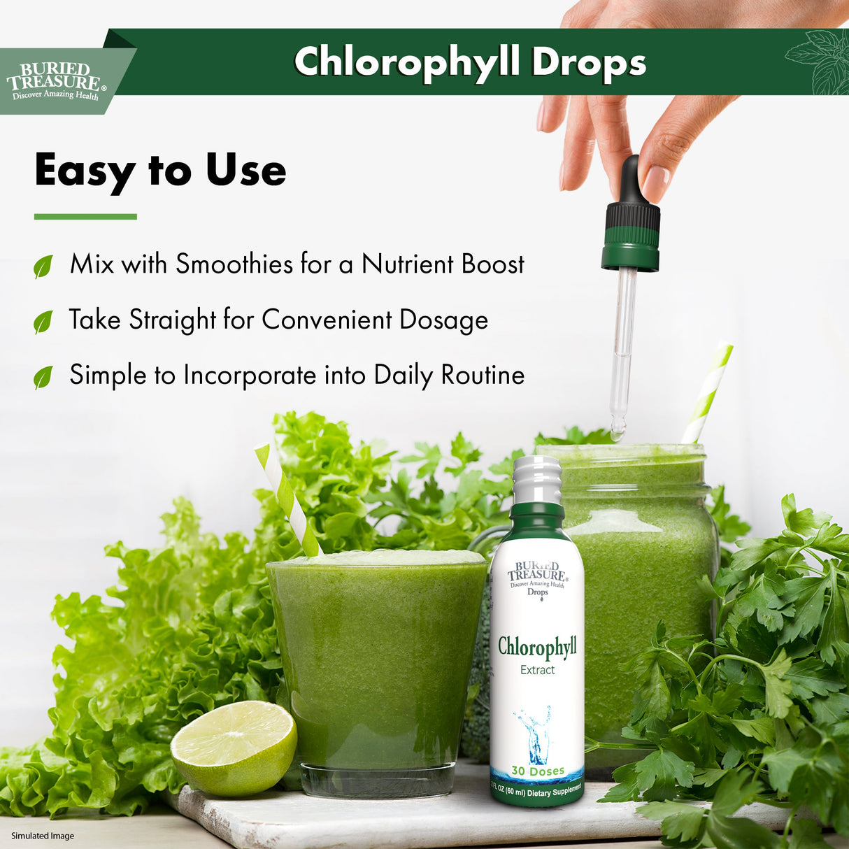 Buried Treasure Liquid Nutrients Chlorophyll Drops, 50 mg per Serving, 2 oz (30 Servings)