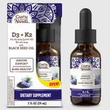 Natural Cold Pressed Black Seed Oil With Vitamin D3, K2, & E