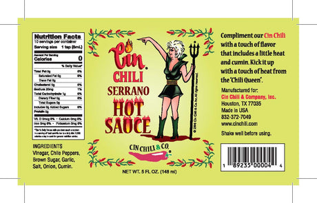 Award winning Cin Chili Serrano Hot Sauce