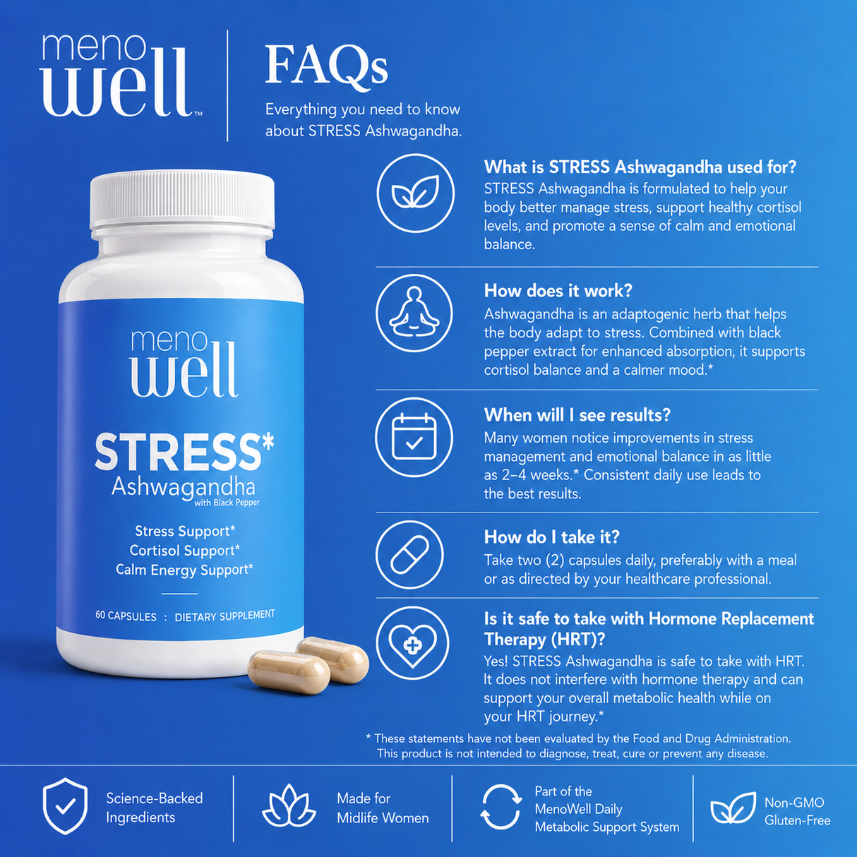 STRESS* Organic Ashwagandha  : 60 Caps : Part of the MenoWell Metabolic Support System