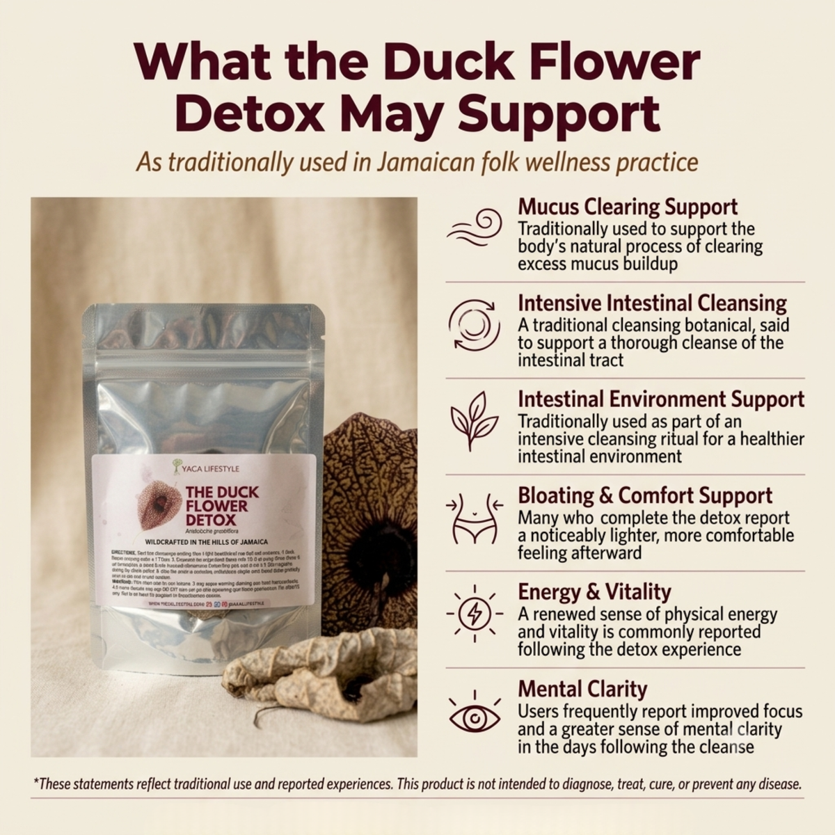 Yaga Lifestyle Duck Flower Detox - Flor de Pato, Palo Guaco, Dr Sebi Approved Alkaline Herbal Cleanse