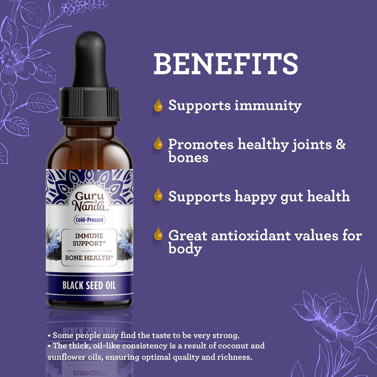 Natural Cold Pressed Black Seed Oil With Vitamin D3, K2, & E