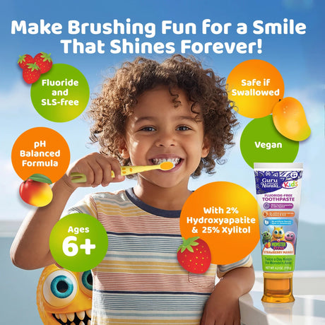 Kids Toothpaste with Xylitol & Hydroxyapatite, Strawberry Mango – 4.2 oz – 3 Pack
