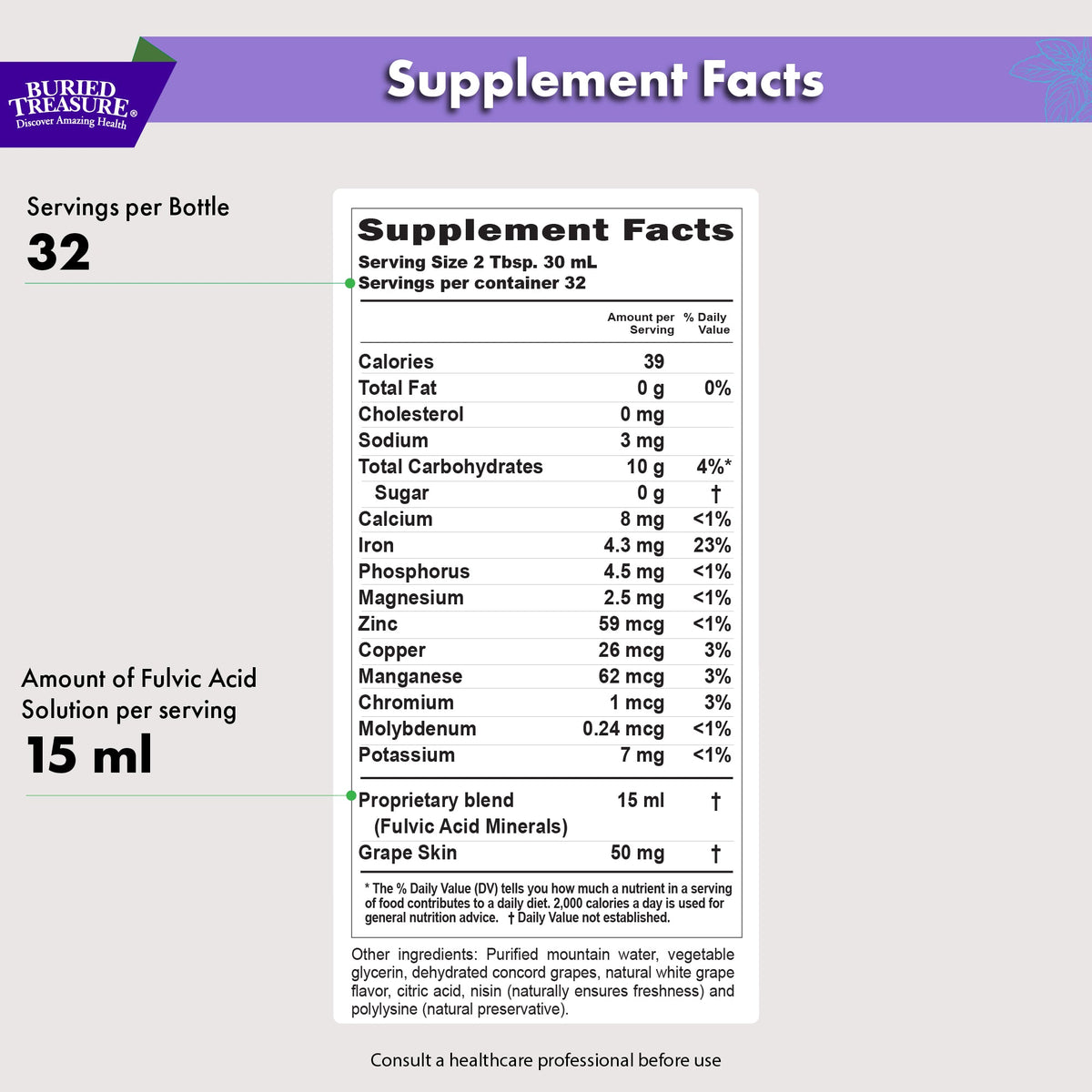 Fulvic Minerals Complex – Humic Shale-Derived Minerals, Grape Flavored, 32 Servings
