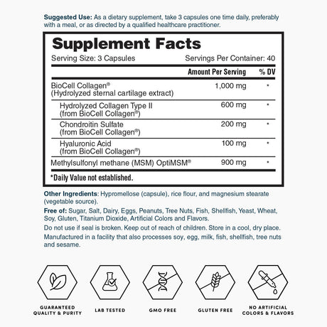 Nature's Lab Hyaluronic Acid with BioCell Collagen® & OptiMSM® - 120 Capsules