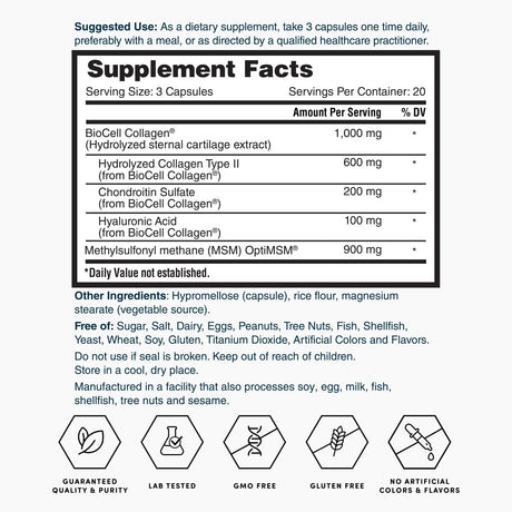 Nature's Lab Hyaluronic Acid with BioCell Collagen® & MSM - 60 Capsules
