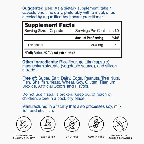 Nature's Lab L-Theanine 200 mg - 60 Capsules