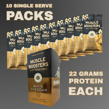 Muscle Boosters White Cheddar Box - Organic Grass-Fed Whey Protein Isolate (10 Single Serve Packs)
