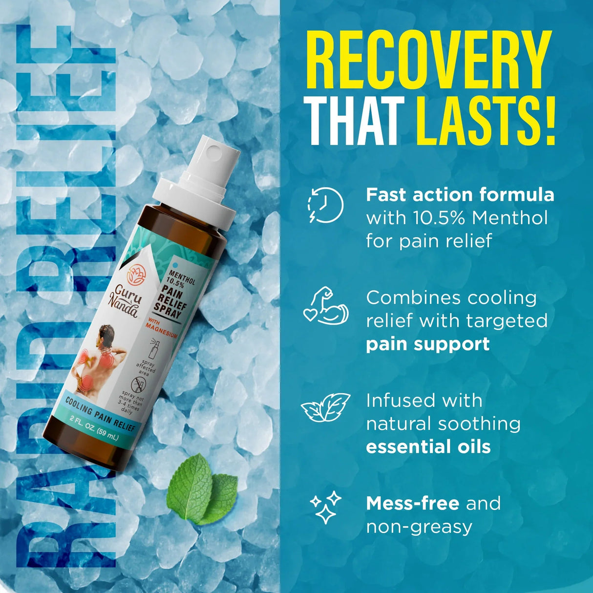 Menthol with Magnesium Spray for Pain Relief  - Pack of 3