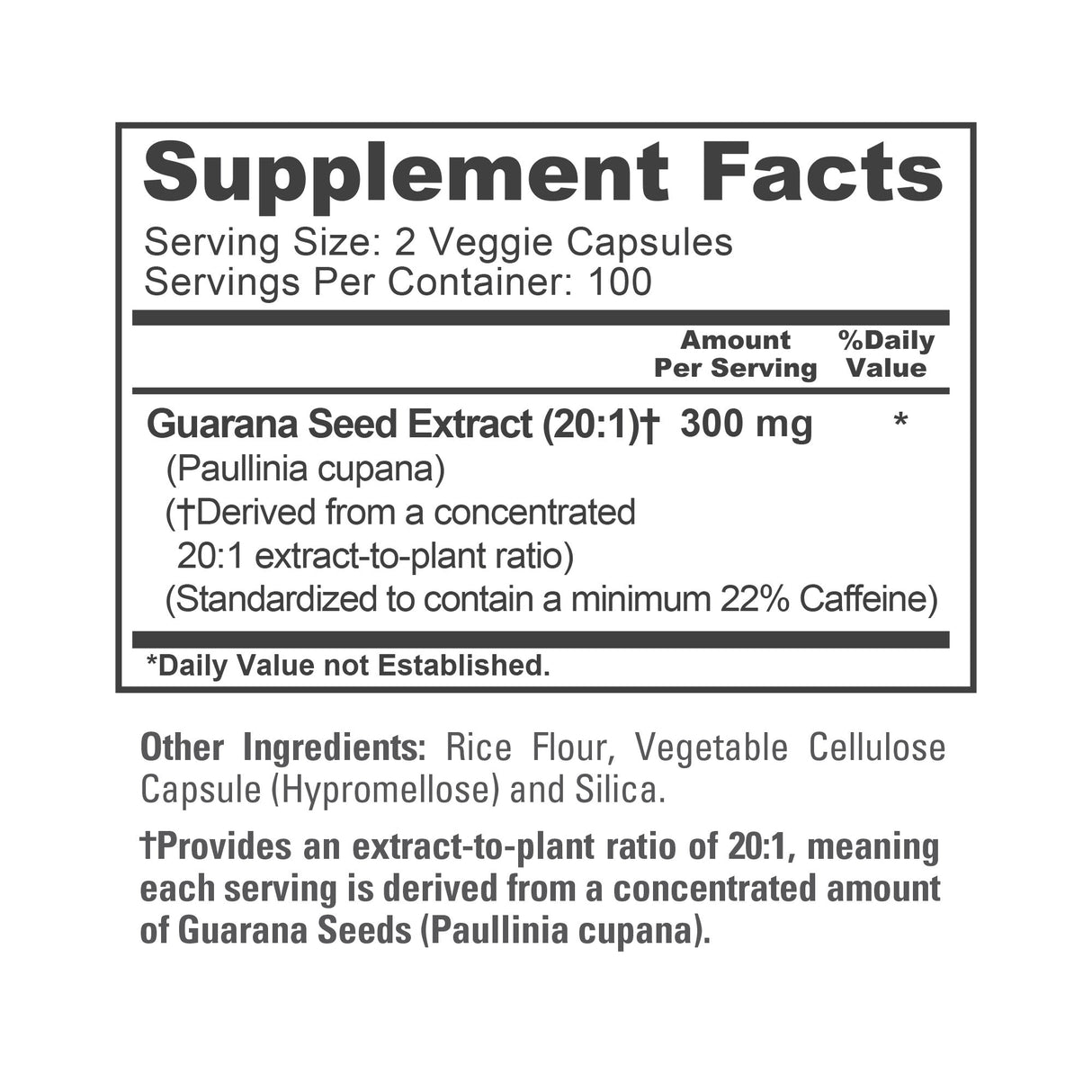 NusaPure Guarana Extract 20:1 Extract, 300 mg per Veggie Caps 200 Count (Non-GMO, Vegan)