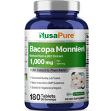 NusaPure Bacopa Leaf Monnieri Extract 1,000 mg 180 Tablets (Extract 20:1, Non-GMO, Gluten Free & Vegan)