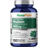 NusaPure Mullein Leaf Capsules 10:1 Extract, 500 mg per Veggie Caps - 150 Count - Verbascum Thapsus (Non-GMO, Vegan) Dietary Supplement