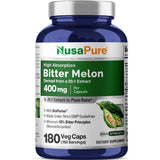 NusaPure Bitter Melon Extract 400 mg 180 Vegan Caps (100% Vegetarian, Non-GMO, Gluten-Free, 10% Bitter Principles) Bioperine