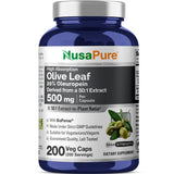 NusaPure Olive Leaf 20% Oleuropein 50:1 Extract, 500 mg 200 Veg Caps Suitable for Vegetarians and Vegans, Non-GMO