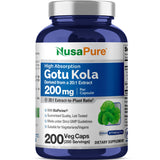 NusaPure Gotu Kola Capsules 20:1 Extract, 200 mg Per Veggie Caps, 200 Count, Non-GMO, Vegan, Bioperine - Traditional Herb Extract