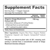 NusaPure Chaga Mushroom 20:1 Extract, 150 mg per Veggie Capsule, 180 Count, USDA Organic, Vegan, Non-GMO
