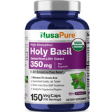 NusaPure USDA Organic Holy Basil Capsules 20:1 Extract, 350 mg 150 Vegan Caps Tulsi Holy Basil Leaf Extract 2.5% Ursolic Acid Non-GMO