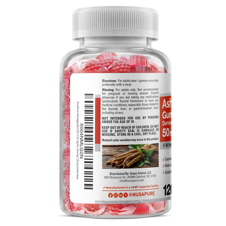 NusaPure Ashwagandha Gummies Root 30:1 Extract, 50 mg 120 Gummies (Non-GMO, Vegan)