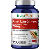 NusaPure American Ginseng 10:1 Extract, 500 mg - 200 Veggie Capsules (Vegetarian, Non-GMO, Vegan)