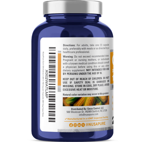 NusaPure Corn Silk Extract 150 mg per Caps - 200 Veggie Caps (100% Vegetarian, Non-GMO, Extract 20:1, Vegan)