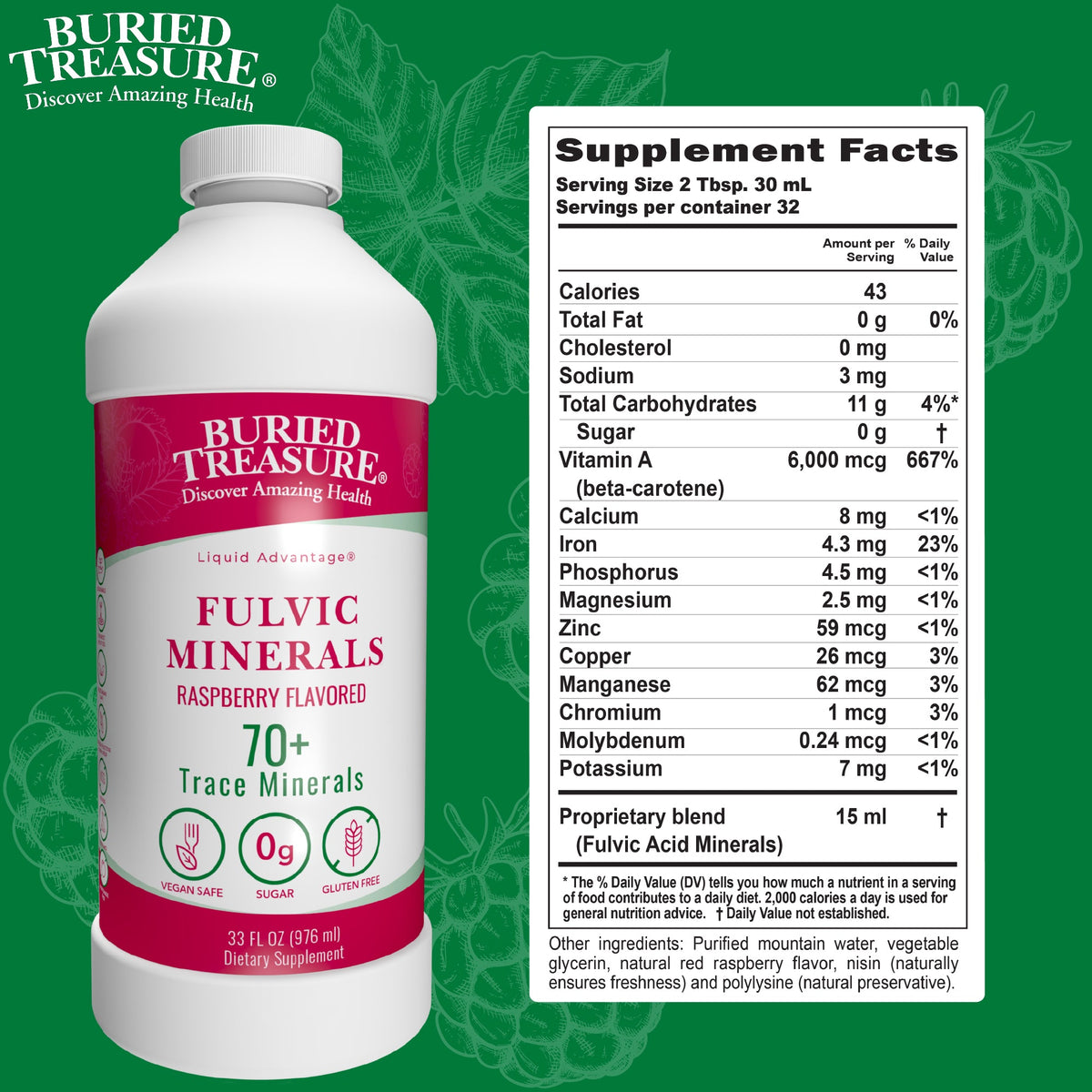 Fulvic Acid Minerals Complex –Natural Raspberry Flavor, 32 Servings