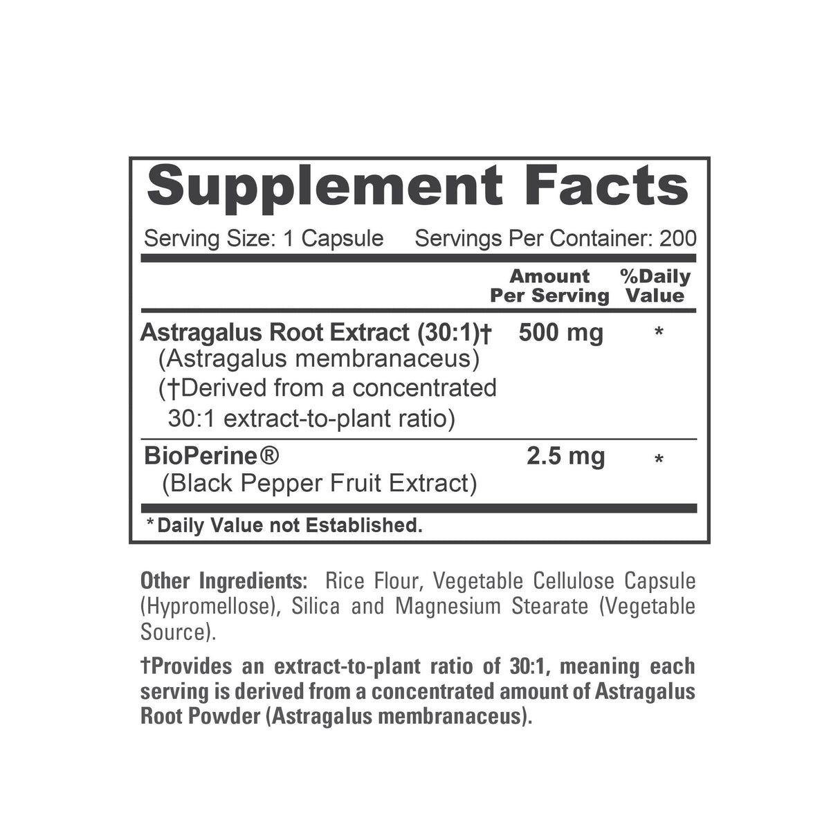 NusaPure Astragalus Root 30:1 Extract, 500 mg 200 Veg Caps Suitable for Vegetarians and Vegans, Non-GMO